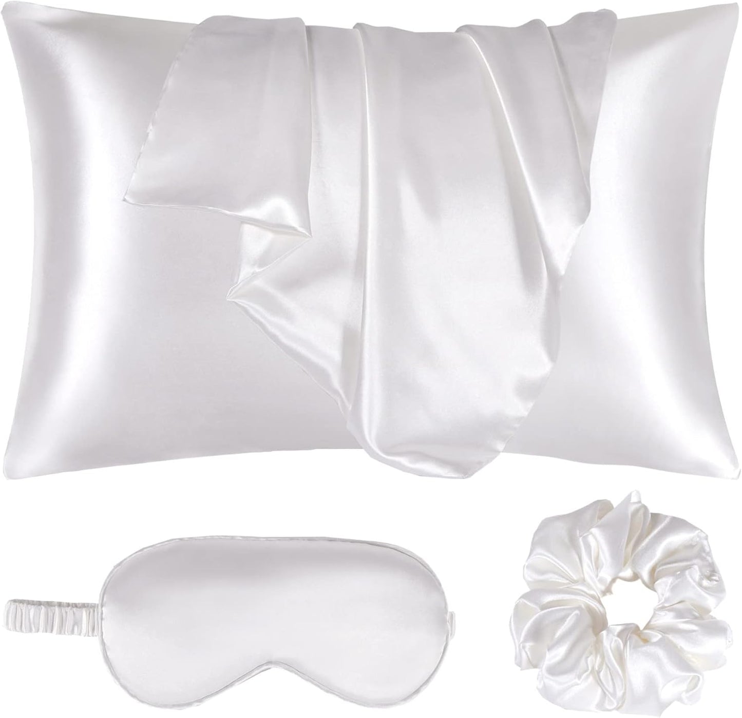 Satin Pillowcase, Set-2 Satin Pillowcases, 1 Eye Mask, 1 Scrunchie-Luxury Sleep Set