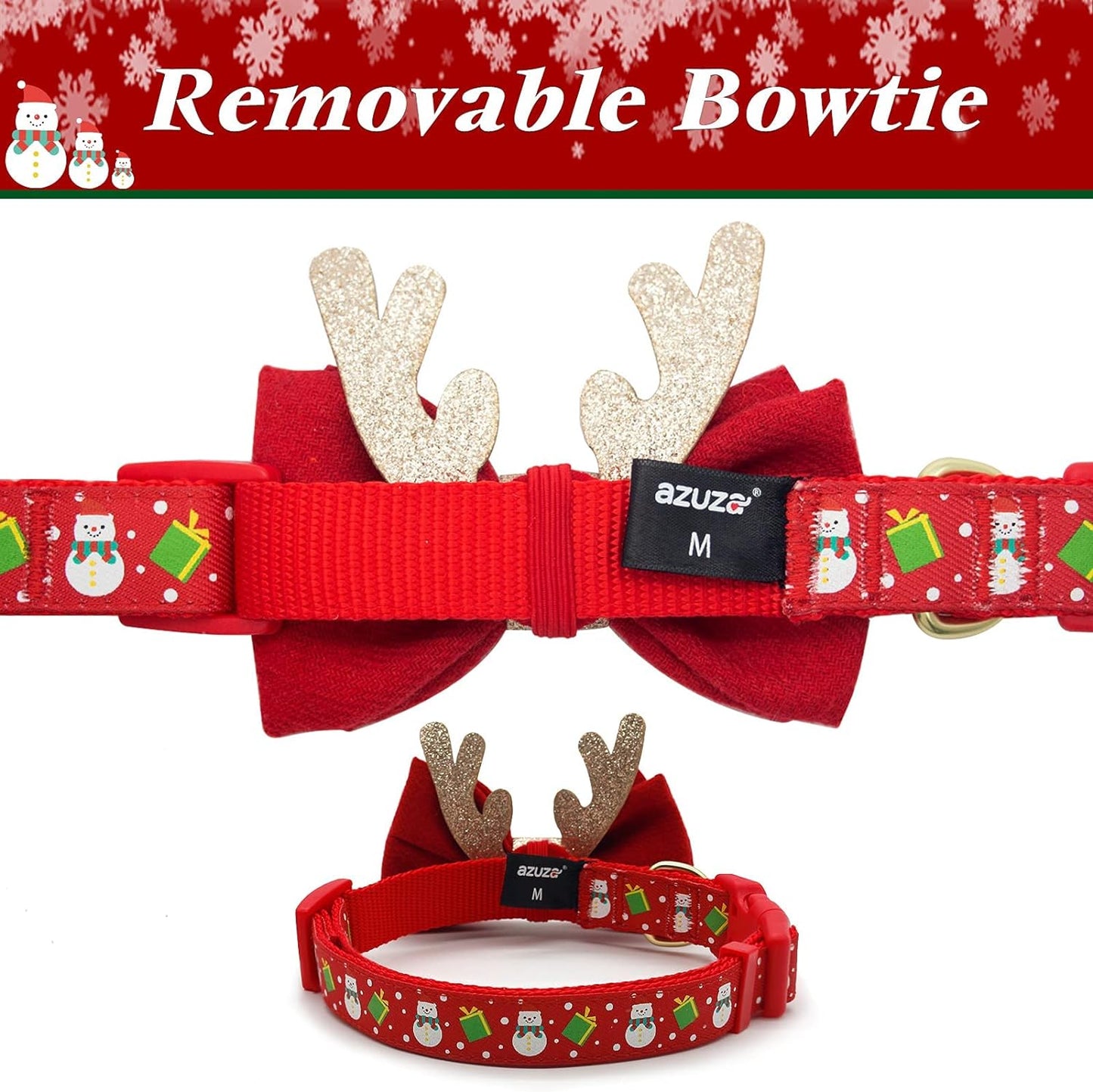 Christmas Dog Collar Adjustable Xmas Dog Collar and Bowtie