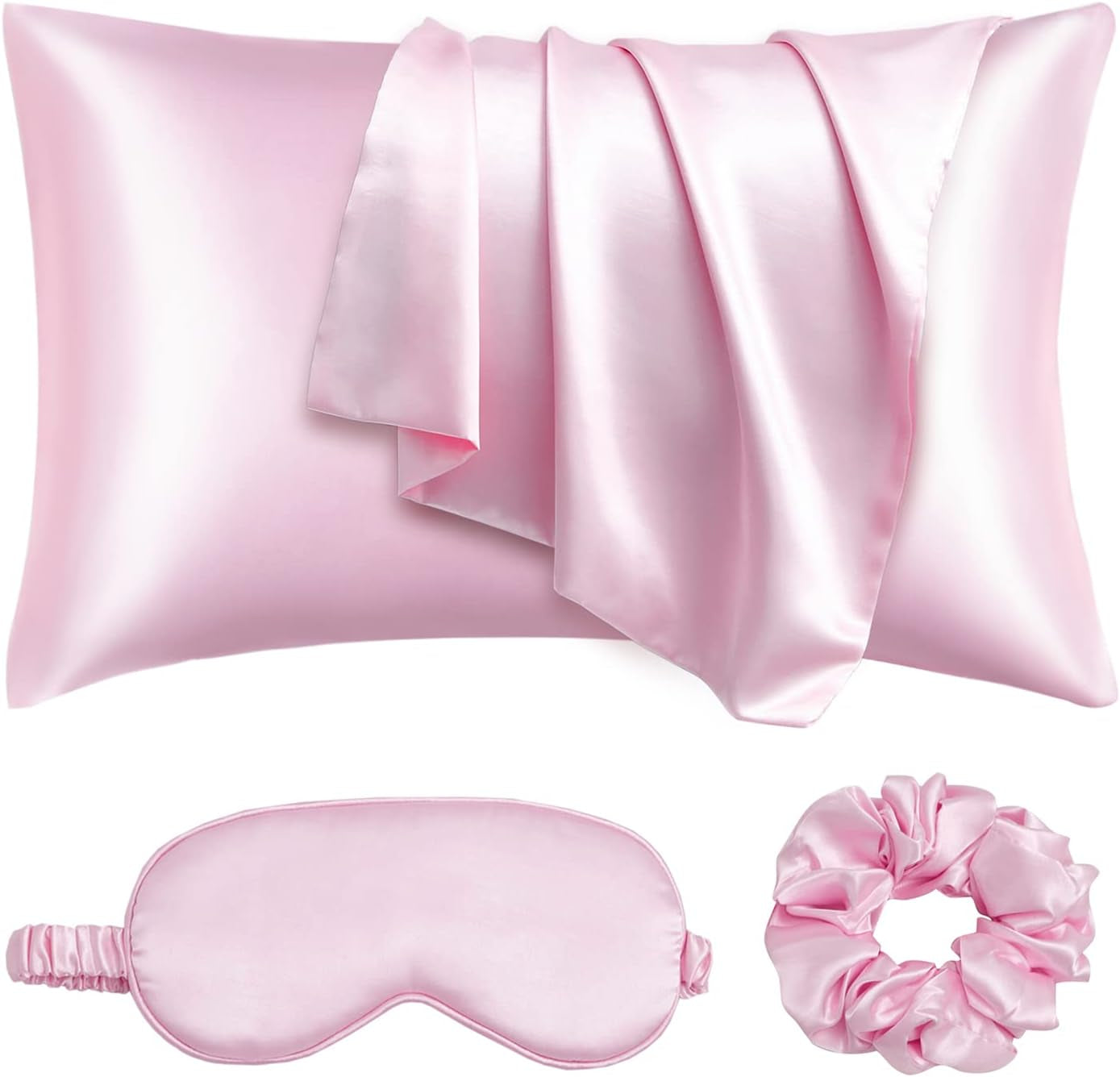 Satin Pillowcase, Set-2 Satin Pillowcases, 1 Eye Mask, 1 Scrunchie-Luxury Sleep Set