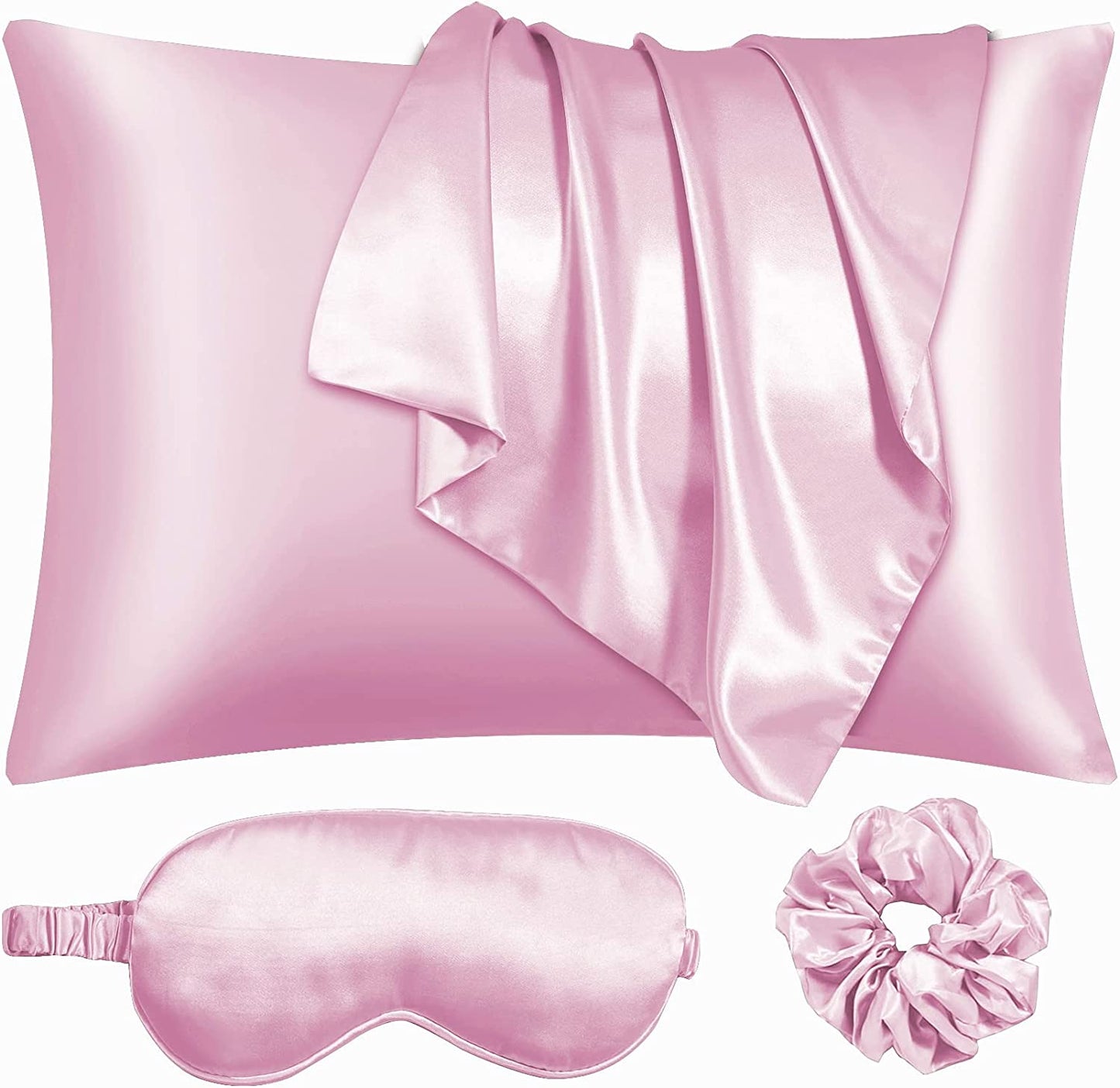 Satin Pillowcase, Set-2 Satin Pillowcases, 1 Eye Mask, 1 Scrunchie-Luxury Sleep Set