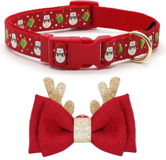 Christmas Dog Collar Adjustable Xmas Dog Collar and Bowtie