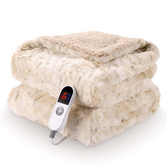 Electric Throw Blanket 50" X 60", Soft Faux Fur Heated Blanket, Machine Washable