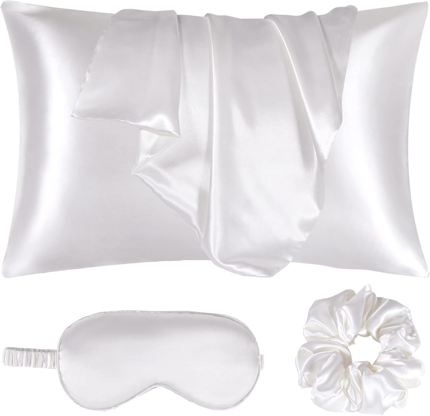 Satin Pillowcase, Set-2 Satin Pillowcases, 1 Eye Mask, 1 Scrunchie-Luxury Sleep Set
