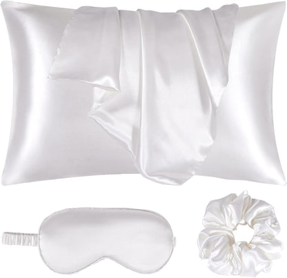 Satin Pillowcase, Set-2 Satin Pillowcases, 1 Eye Mask, 1 Scrunchie-Luxury Sleep Set