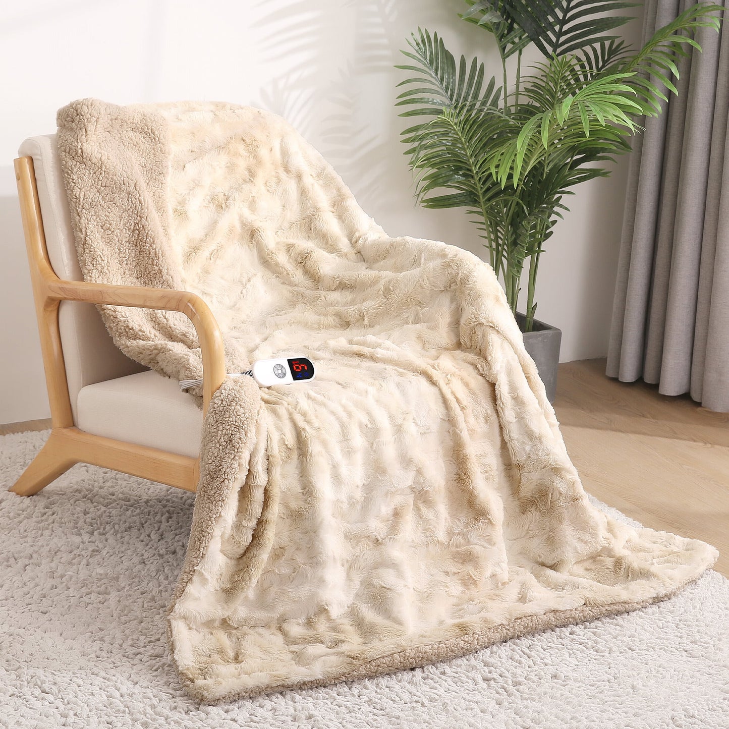 Electric Throw Blanket 50" X 60", Soft Faux Fur Heated Blanket, Machine Washable