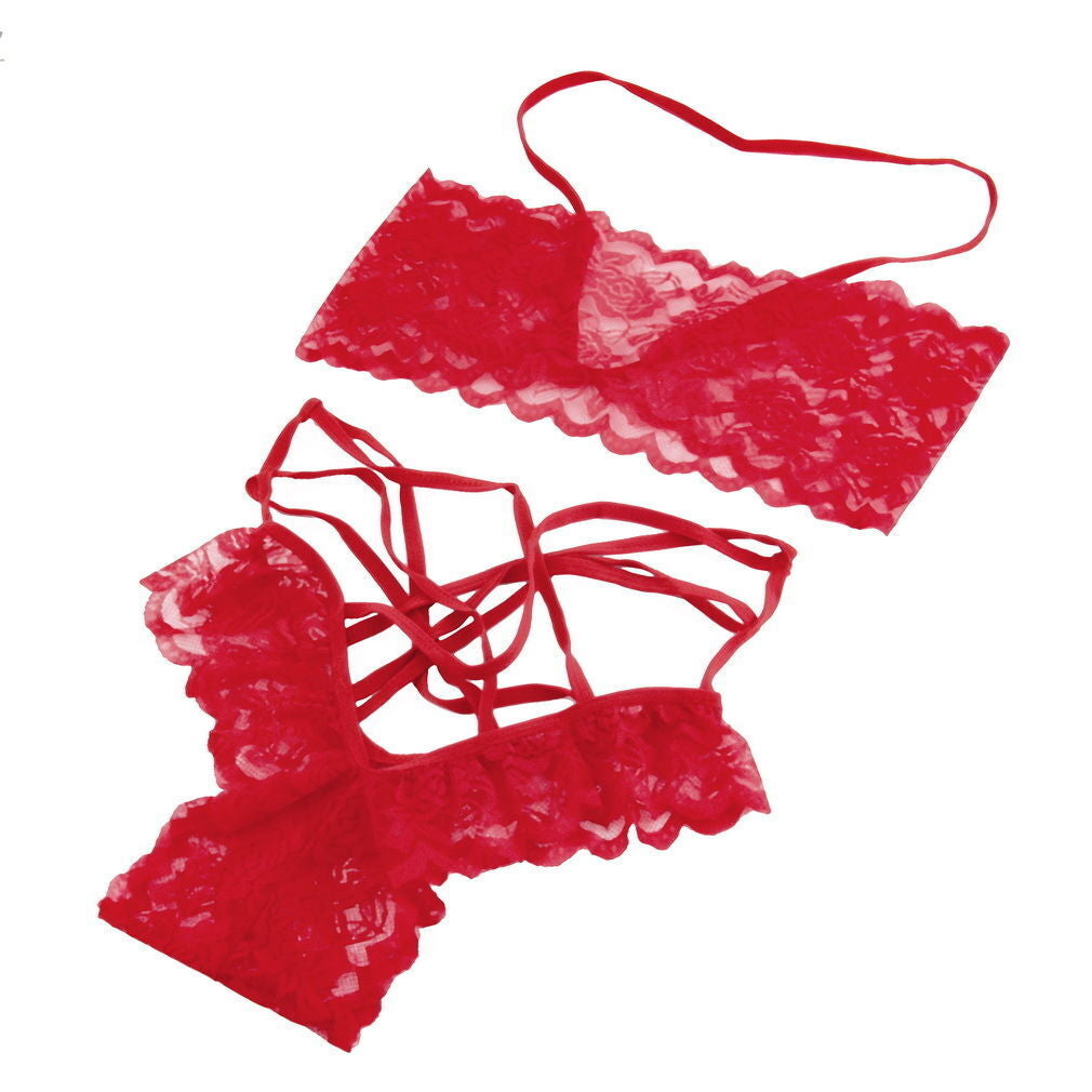 Sexy Women Christmas Lingerie Santa Bra and Panty with Garter Red Lace Babydoll