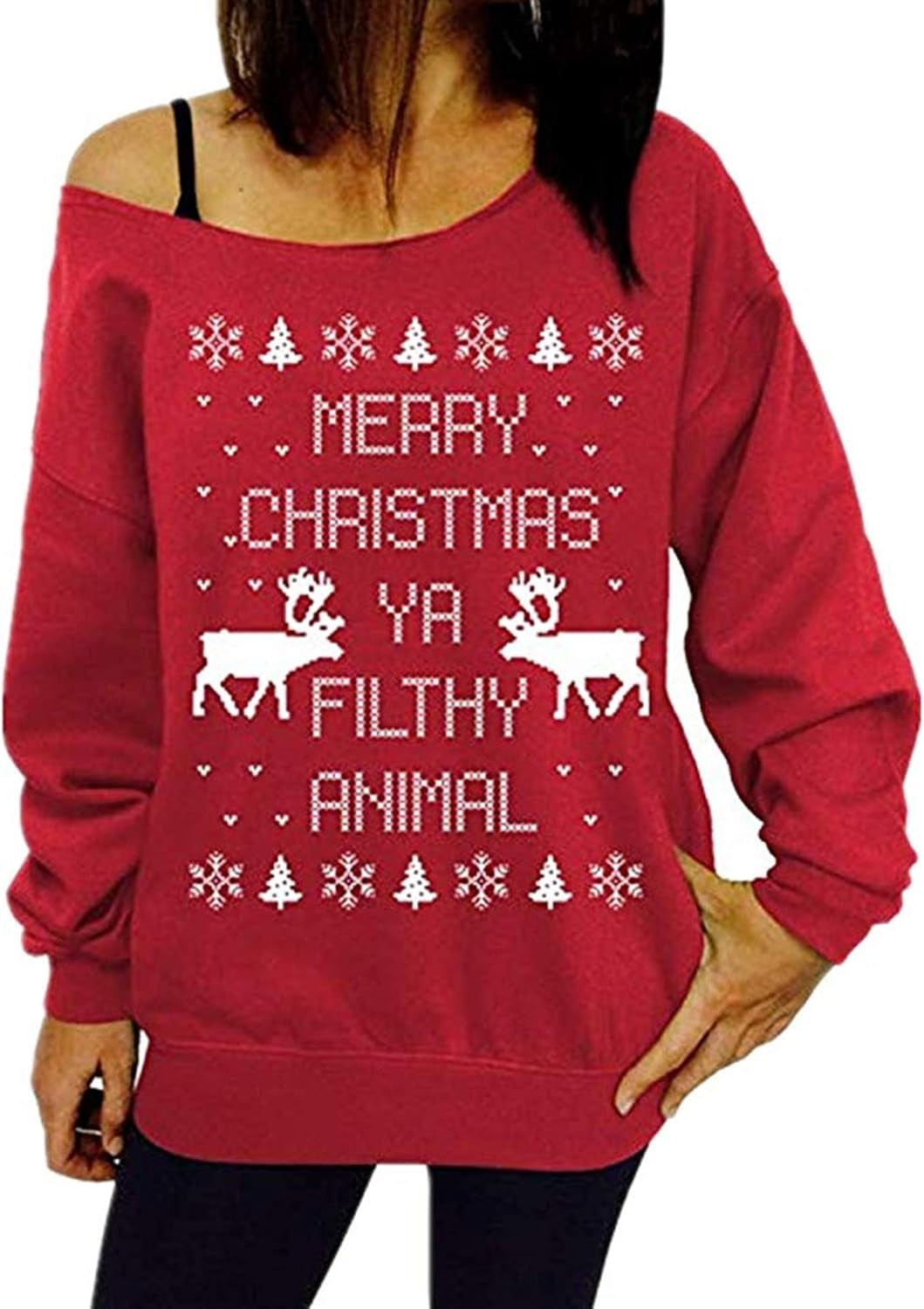 Women off Shoulder Ugly Christmas Sweater