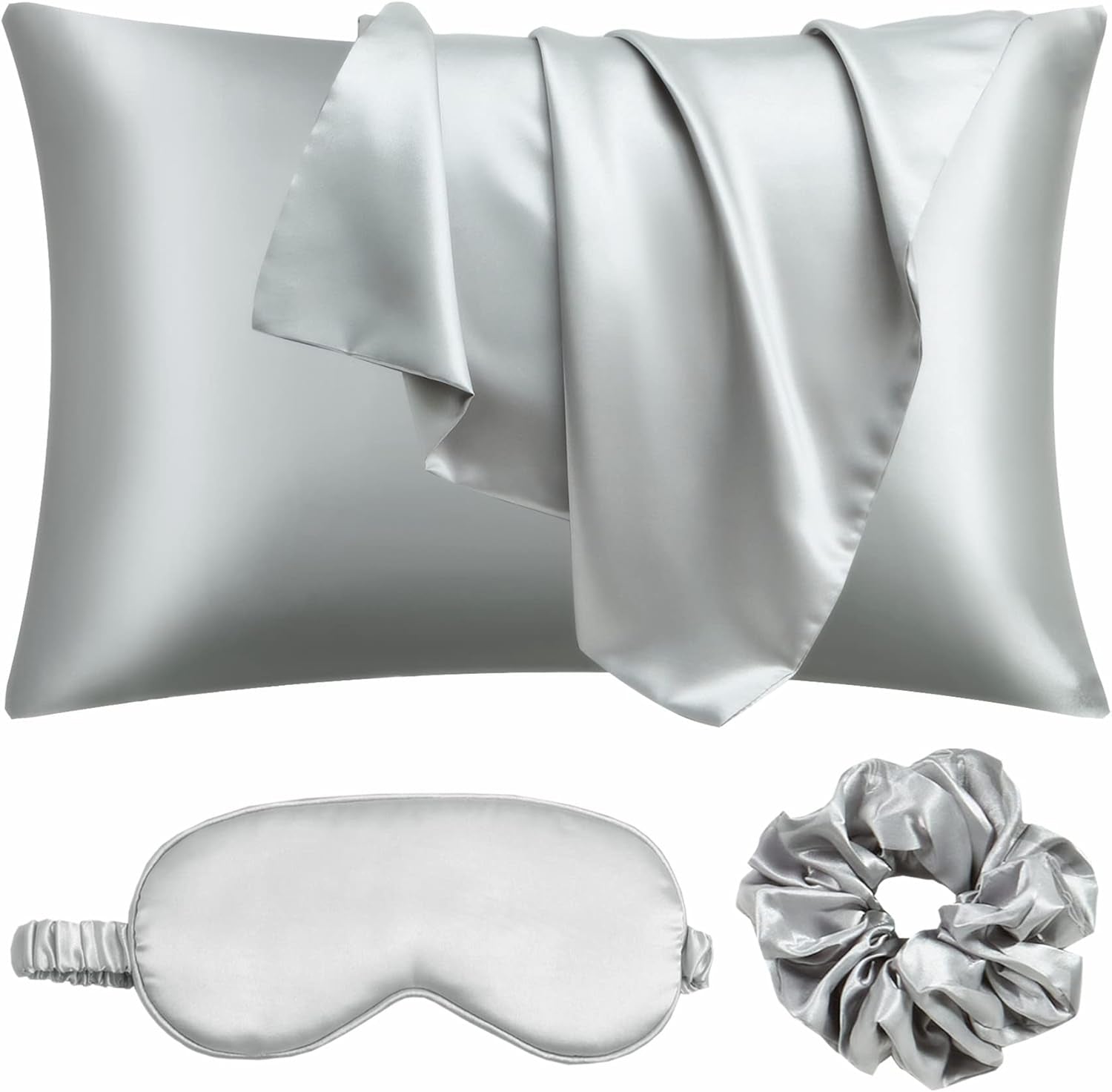 Satin Pillowcase, Set-2 Satin Pillowcases, 1 Eye Mask, 1 Scrunchie-Luxury Sleep Set