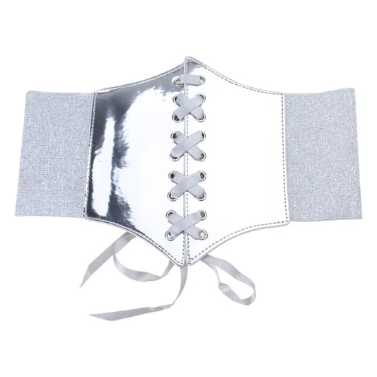 Elastic Belt for Dress Silver Corset Belt Wide Dress Belt