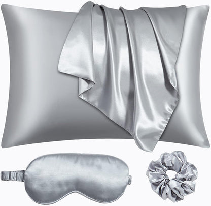 Satin Pillowcase, Set-2 Satin Pillowcases, 1 Eye Mask, 1 Scrunchie-Luxury Sleep Set