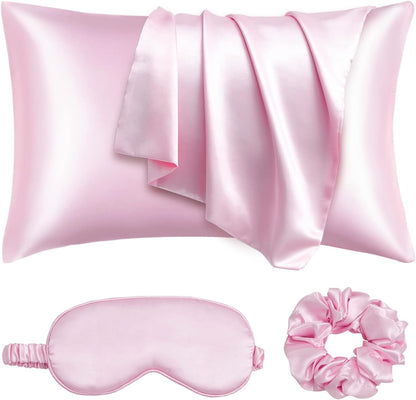 Satin Pillowcase, Set-2 Satin Pillowcases, 1 Eye Mask, 1 Scrunchie-Luxury Sleep Set