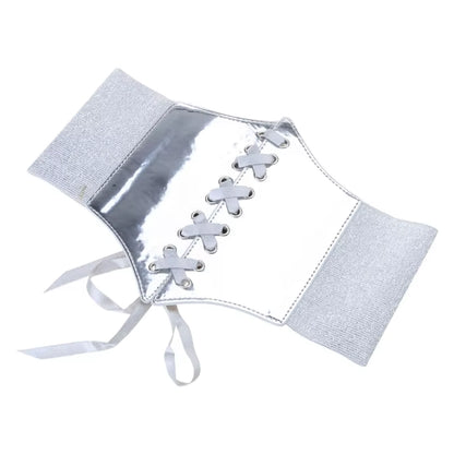 Elastic Belt for Dress Silver Corset Belt Wide Dress Belt