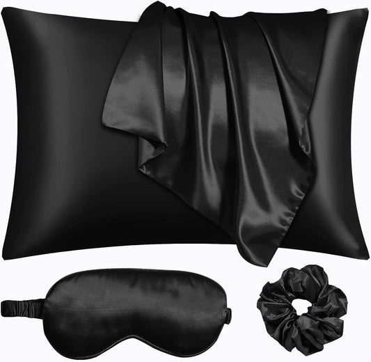 Satin Pillowcase, Set-2 Satin Pillowcases, 1 Eye Mask, 1 Scrunchie-Luxury Sleep Set